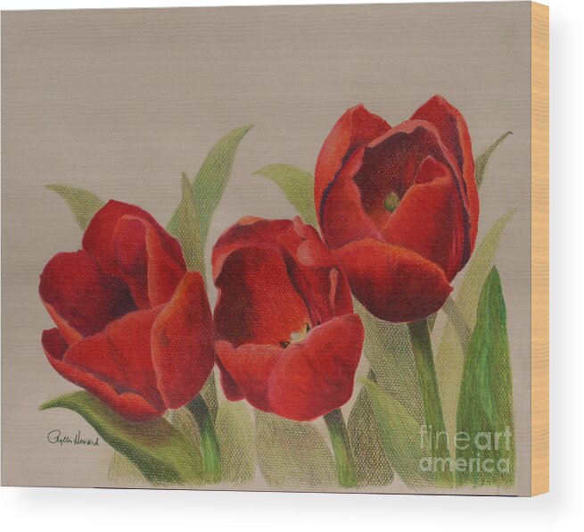 Tulips Wood Print featuring the drawing Tulip Trio by Phyllis Howard