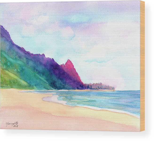 Kauai Tunnels Beach Wood Print featuring the painting Tunnels Beach 4 by Marionette Taboniar