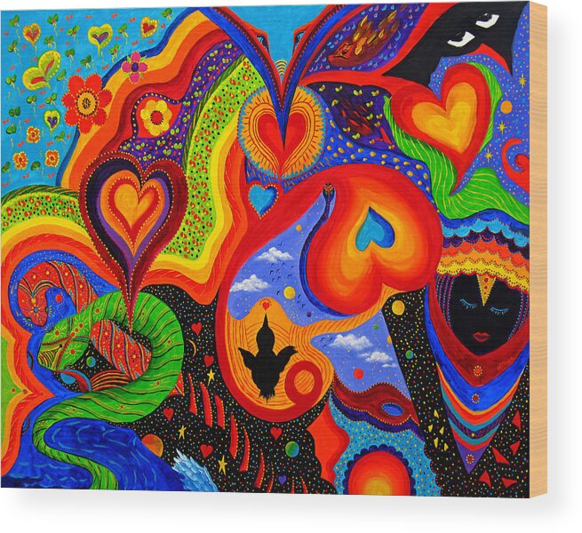 Abstract Wood Print featuring the painting Hearts by Marina Petro