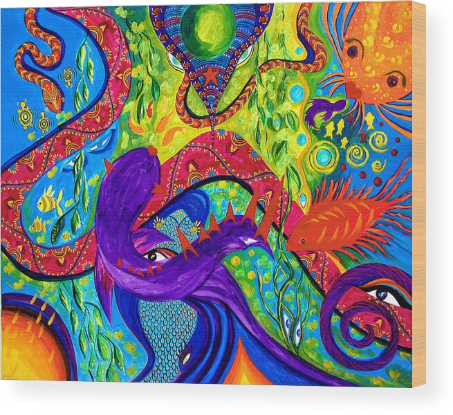 Abstract Wood Print featuring the painting Undersea Adventure by Marina Petro