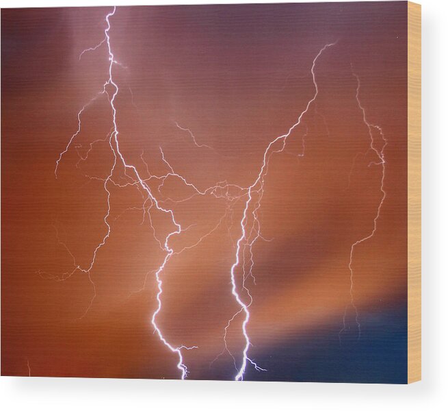 Lightning Wood Print featuring the photograph Twin Strike by Anthony Jones