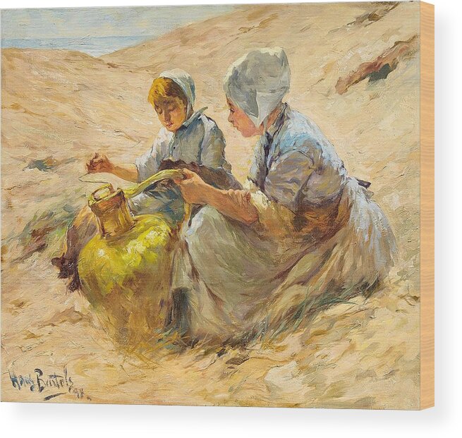 Hans Von Bartels Wood Print featuring the painting Two Girls in the Sand Dunes by Hans von Bartels