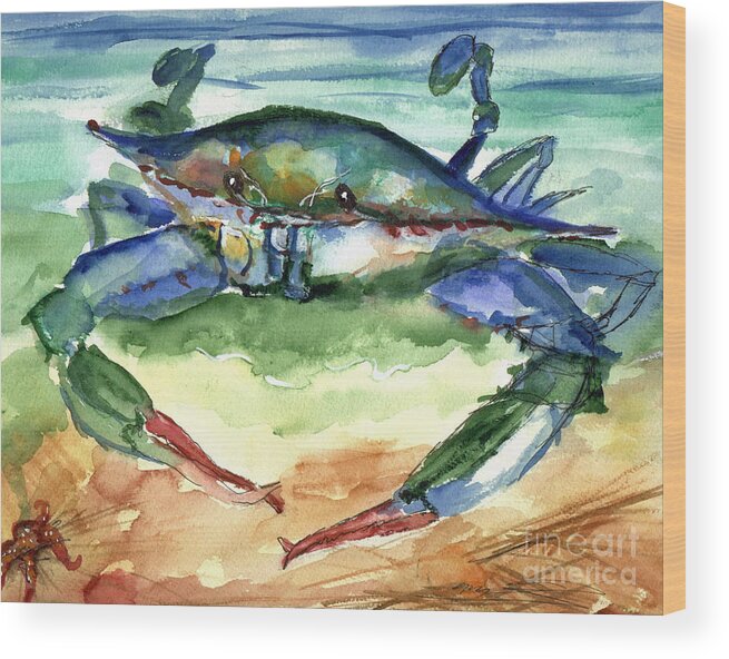 Crab Wood Print featuring the painting Tybee Blue Crab by Doris Blessington