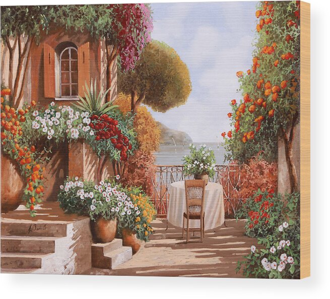 Terrace Wood Print featuring the painting Una Sedia In Attesa by Guido Borelli