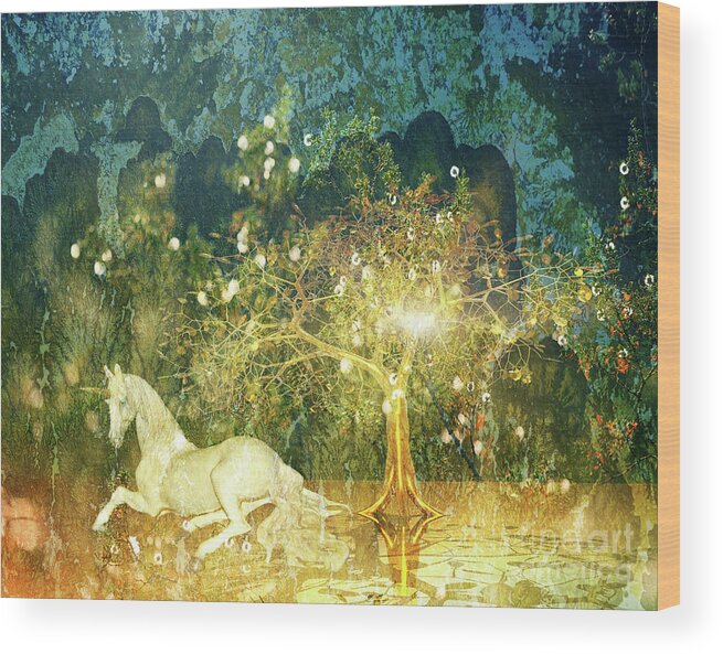 Unicorn Wood Print featuring the digital art Unicorn Resting Series 3 by Digital Art Cafe