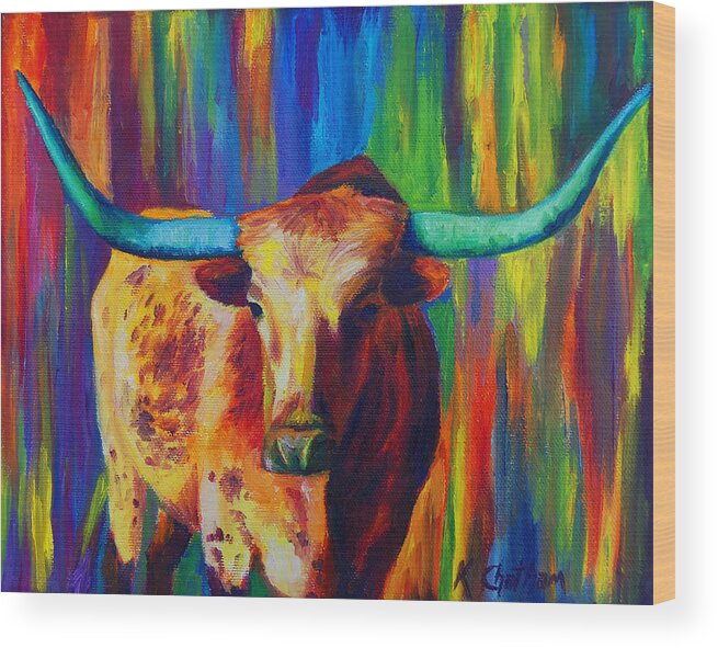 Uptown Longhorn Painting Wood Print featuring the painting Uptown Longhorn by Karen Kennedy Chatham