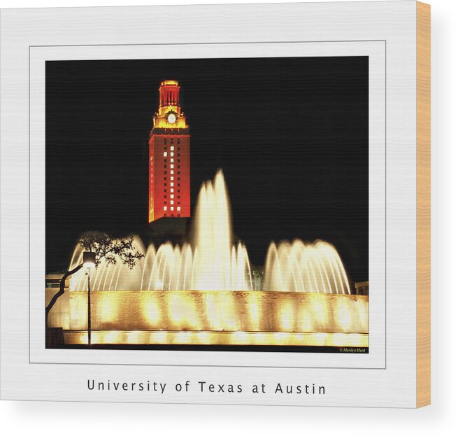 University Texas Austin Wood Print featuring the photograph UT Tower Poster by Marilyn Hunt