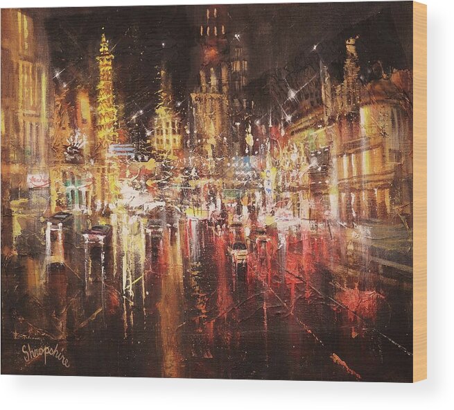 Abstract Wood Print featuring the painting Vegas - Sudden Downpour by Tom Shropshire