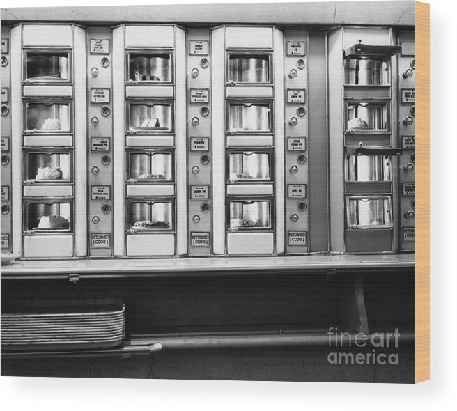 1920s Wood Print featuring the photograph Vending Machines In An Automat, C. 1930s by H. Armstrong Roberts/ClassicStock
