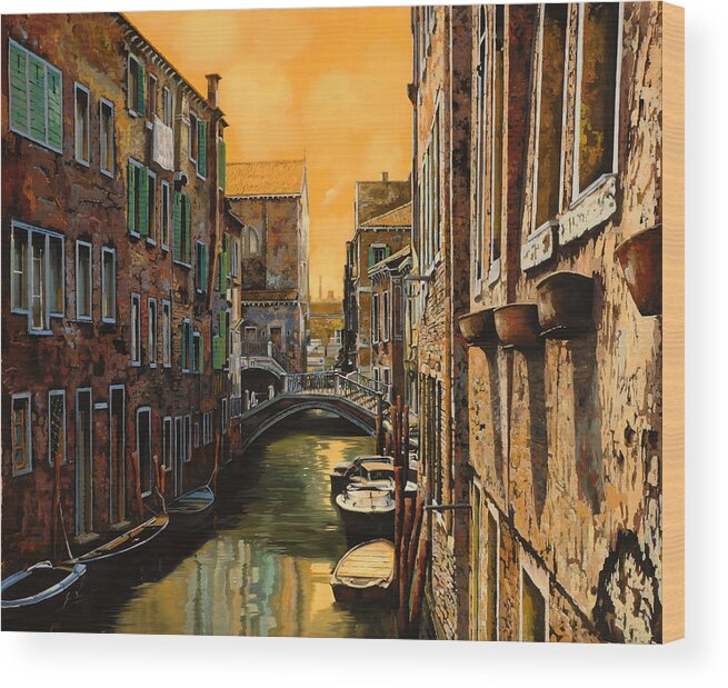 Venice Wood Print featuring the painting Venezia Al Tramonto by Guido Borelli