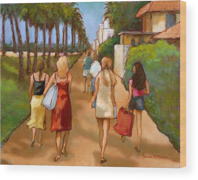 Girls Wood Print featuring the painting Venice Beach Promenade by Brenda Williams