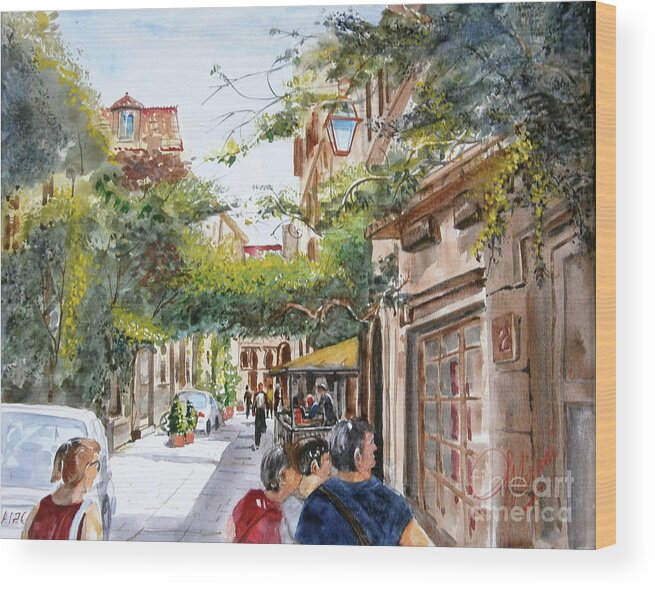 Street Scene Wood Print featuring the painting via Margutta by Gerald Miraldi