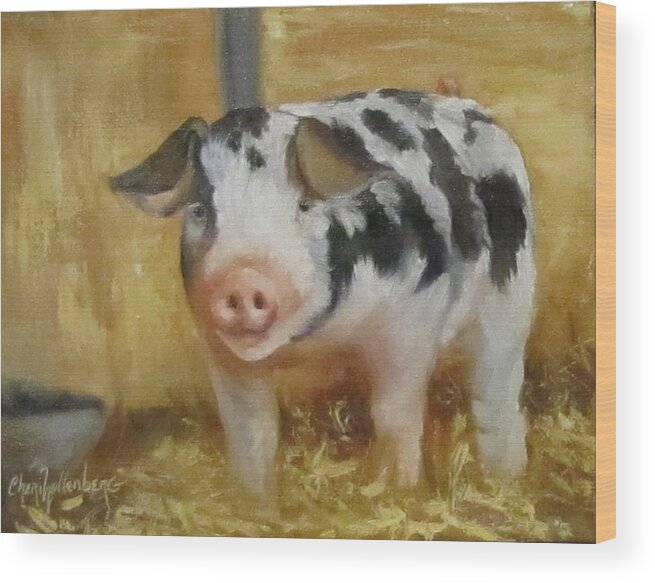 Animal Art Wood Print featuring the painting Vindicator The Spotted Pig by Cheri Wollenberg