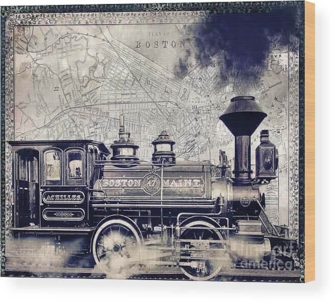 Mancave Wood Print featuring the painting Vintage Boston Railroad by Mindy Sommers