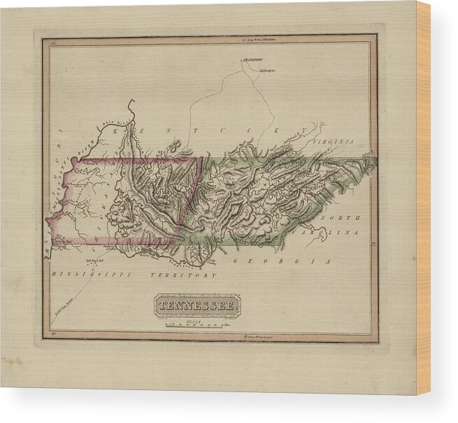 19th Century Wood Print featuring the painting Antique Map of Tennessee by Fielding Lucas