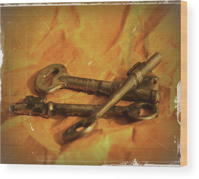 Vintage Wood Print featuring the photograph Vintage Skeleton Keys by Scott Cordell