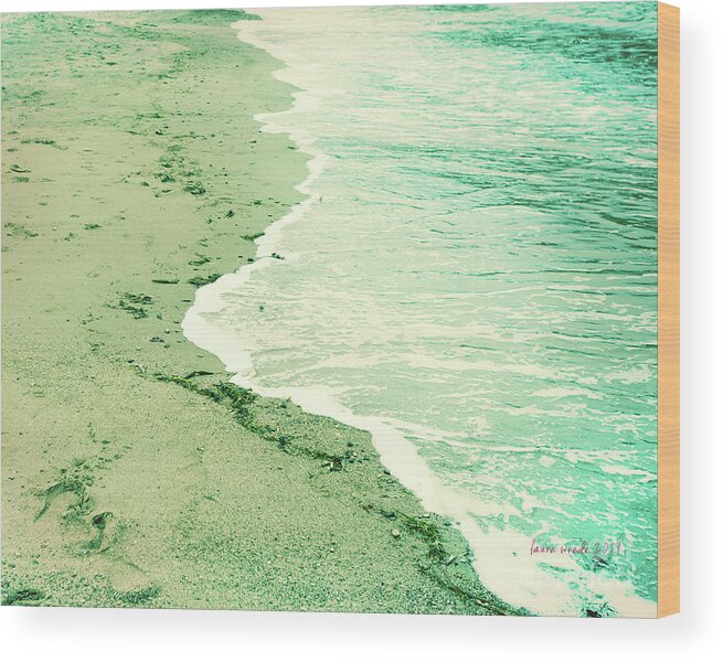 Beach Day Wood Print featuring the photograph Vintage Waves in Yellow and Blue by Artist and Photographer Laura Wrede