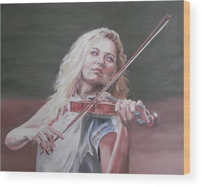 Female Wood Print featuring the painting Violin Solo by John Neeve