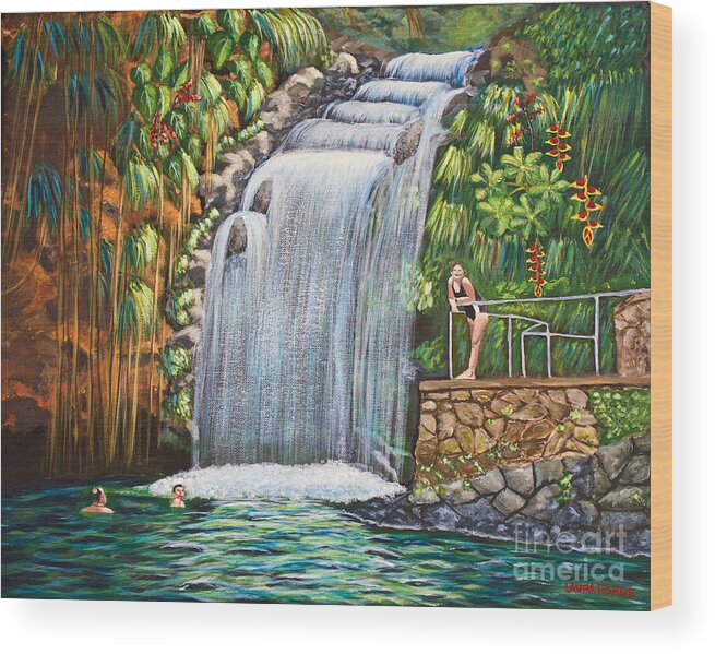 Annandale Waterfall Wood Print featuring the painting Visitors To The Falls by Laura Forde
