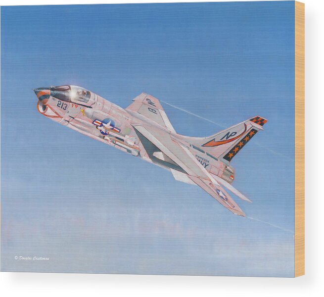 Aviation Wood Print featuring the painting Vought F-8J Crusader by Douglas Castleman