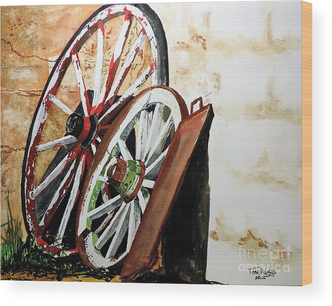 Old West Wood Print featuring the painting Wagon Wheels of Zion by Tom Riggs