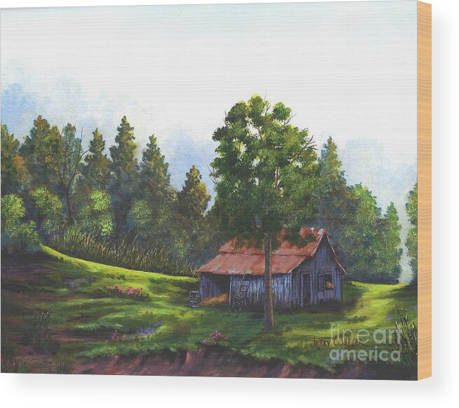 Landscape Wood Print featuring the painting Walhalla Barn by Jerry Walker