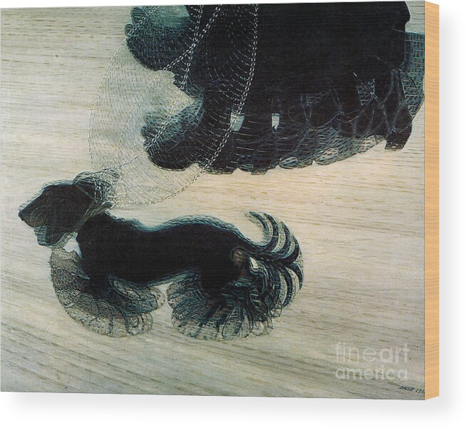 Dog Wood Print featuring the painting Walking Dog on Leash by Mindy Sommers
