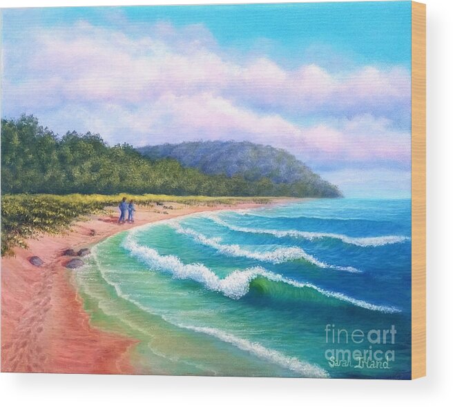 Landscape Wood Print featuring the painting Walking the Beach by Sarah Irland