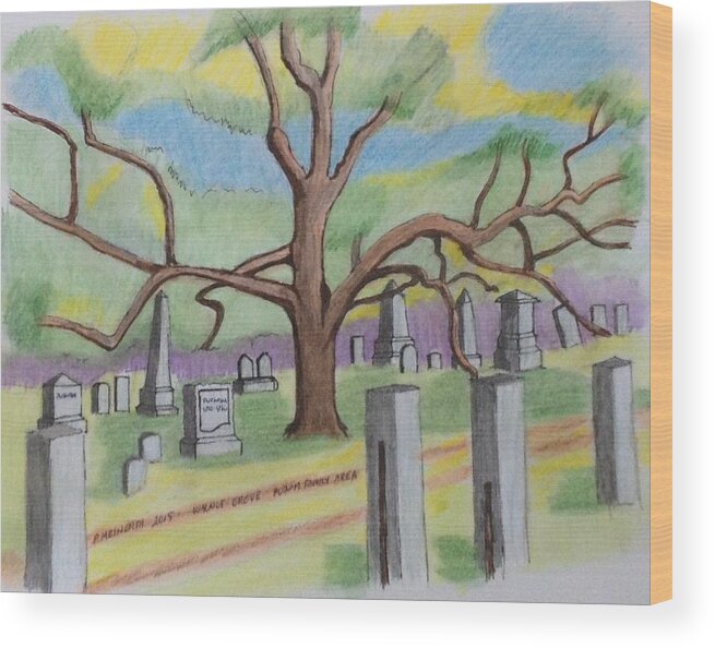 Paul Meinerth Wood Print featuring the drawing Walnut Grove Cemetary by Paul Meinerth