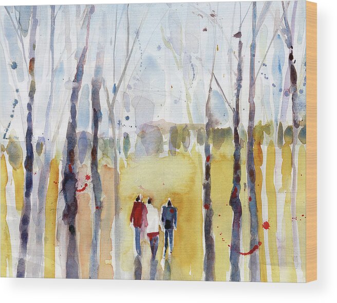 Autumn Wood Print featuring the painting Wandering People in New Hampshire in Autumn by Dorrie Rifkin
