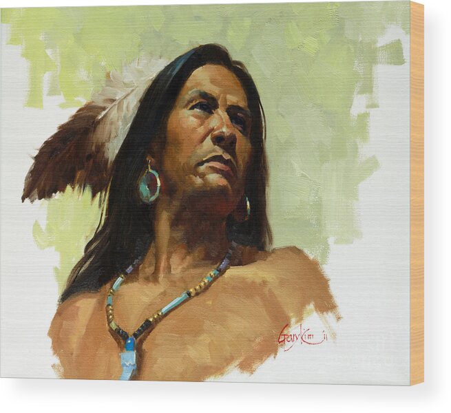 Native Wood Print featuring the painting Warrior De by Gary Kim