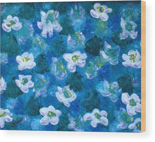 Water Wood Print featuring the painting Water Lilies by Nancy Sisco