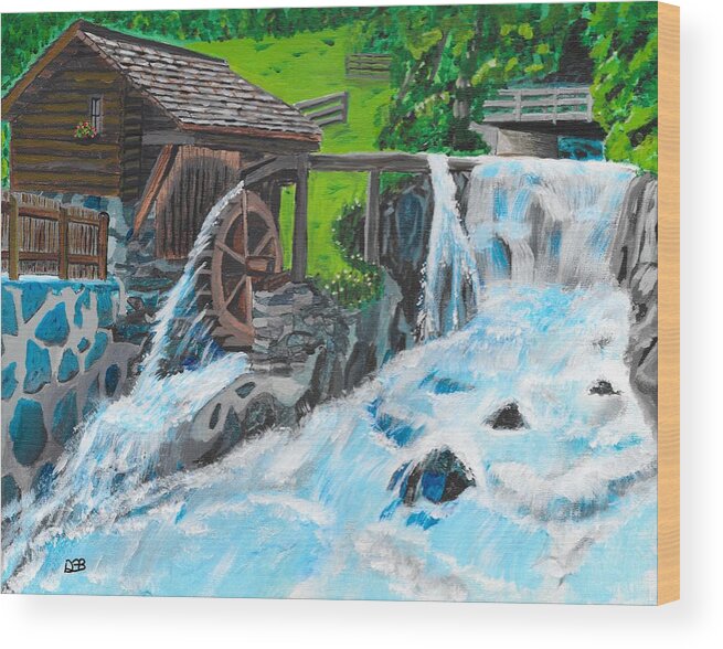 Water Wheel Wood Print featuring the painting Water Wheel by David Bigelow