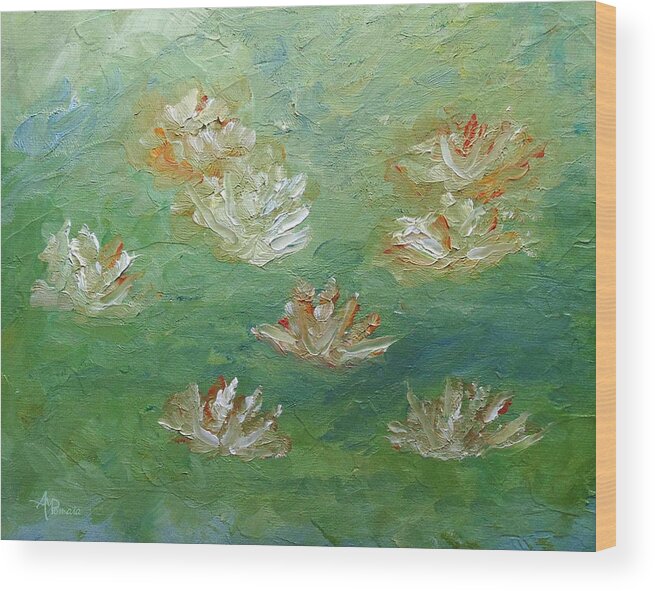 Waterlily Wood Print featuring the painting Waterlilies Abstract by Angeles M Pomata
