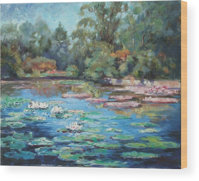 St.louis Wood Print featuring the painting Waterlilies pond in Tower Grove Park by Irek Szelag