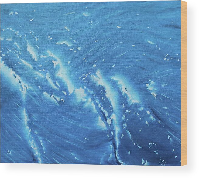 Waves Wood Print featuring the painting Waves - French Blue by Neslihan Ergul Colley