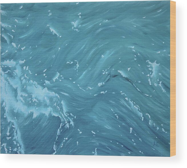 Waves Wood Print featuring the painting Waves - Light Blue by Neslihan Ergul Colley