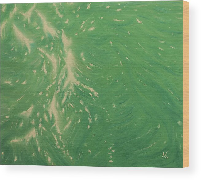 Waves Wood Print featuring the painting Waves - Light Green by Neslihan Ergul Colley