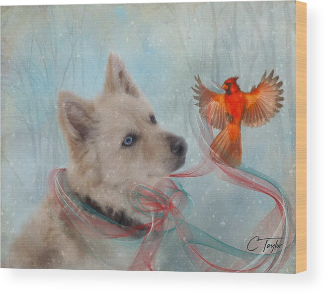 Dogs Wood Print featuring the painting We Can All Get Along by Colleen Taylor