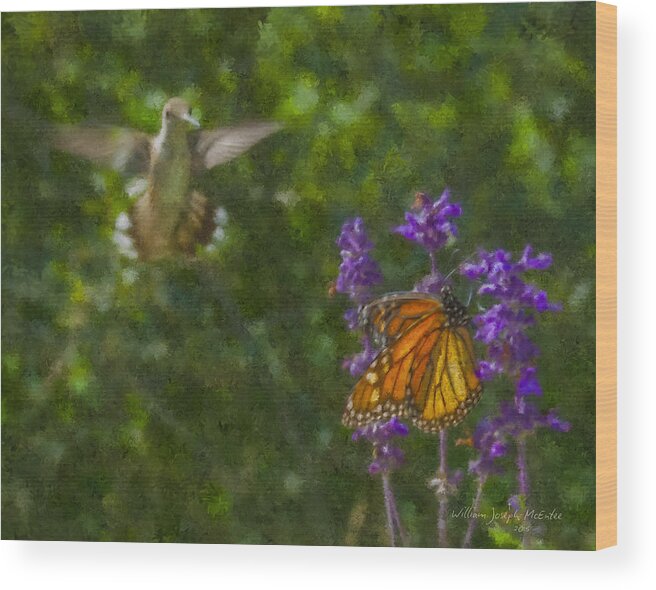 Hummingbird Wood Print featuring the painting Welcome Vistors by Bill McEntee