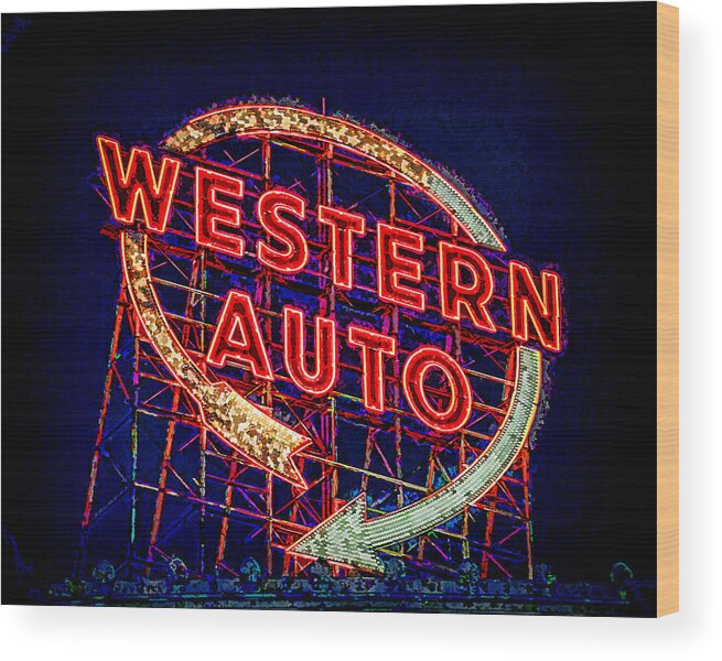 Kansas City Wood Print featuring the photograph Western Auto Sign Digital Art by Kevin Anderson