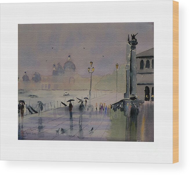 Wet Venice Wood Print featuring the painting Wet Venice by Godwin Cassar