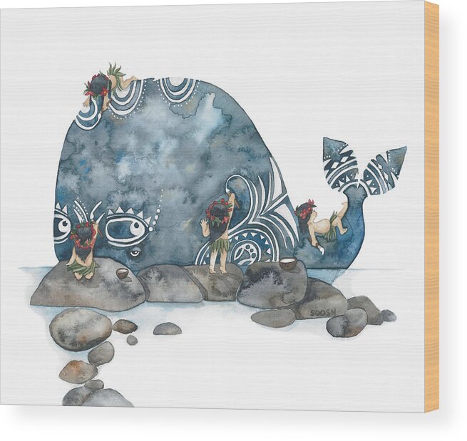Soosh Wood Print featuring the painting Whale Art by Soosh 