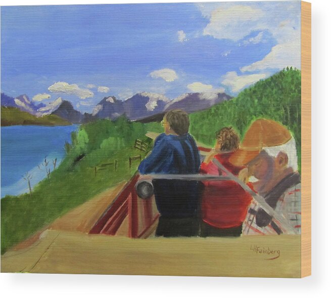 Glacier National Park Wood Print featuring the painting What's Out There? by Linda Feinberg