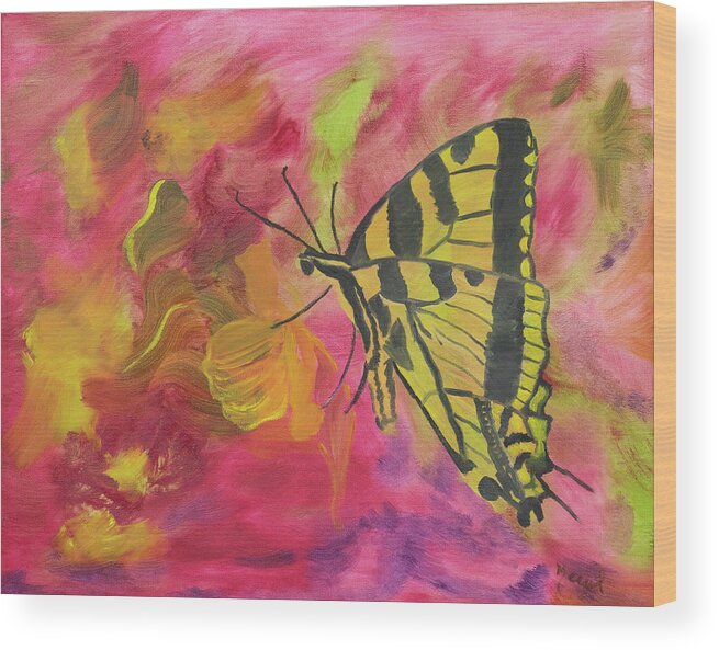 Swallowtail Butterfly Wood Print featuring the painting Whispers of Wings and Petals by Meryl Goudey