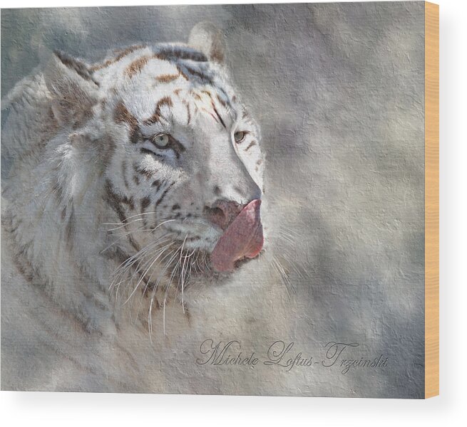 Bengal Wood Print featuring the digital art White Bengal Tiger by Michele A Loftus