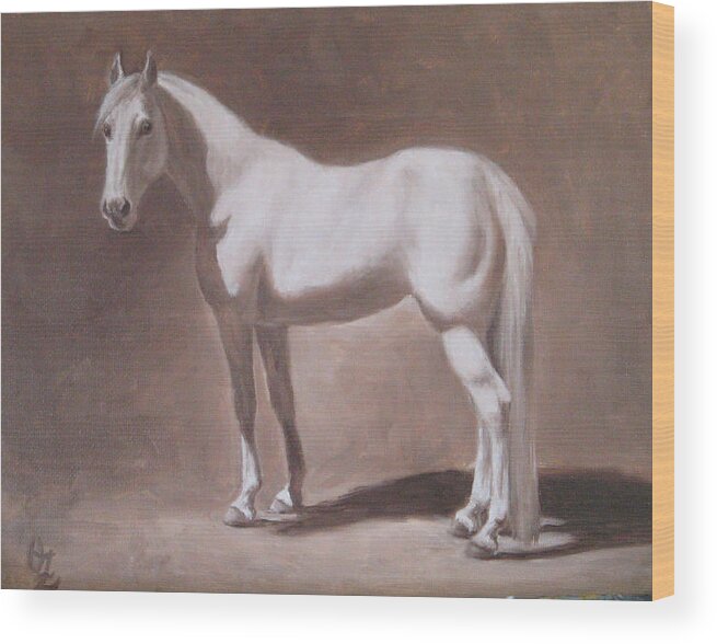 Horse Wood Print featuring the painting White Horse Study by Oksana Zotkina