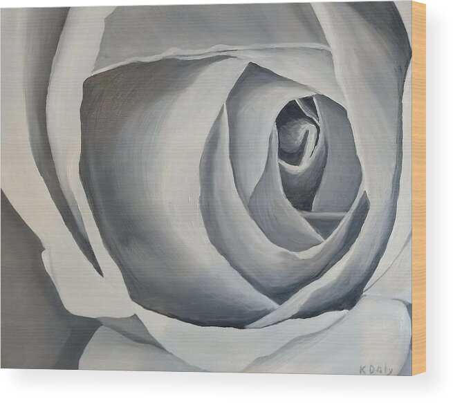 Rose Wood Print featuring the painting White Rose by Kevin Daly