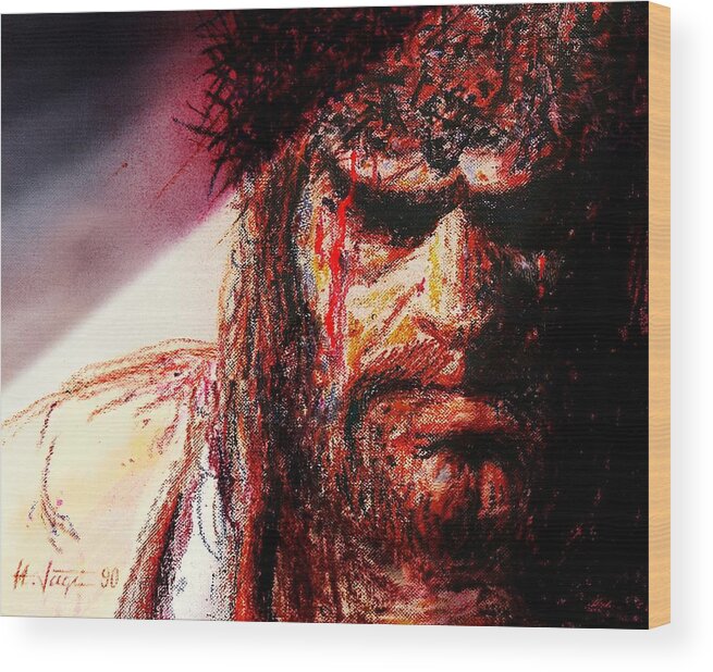 Willem Defoe Wood Print featuring the painting Jesus -as portrait by Willem Dafoe - by Hartmut Jager