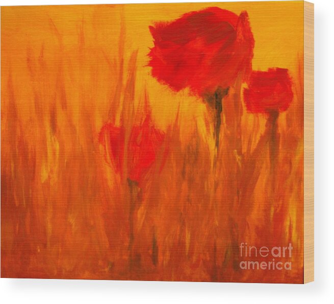 Flowers Wood Print featuring the painting Windy Red by Julie Lueders 